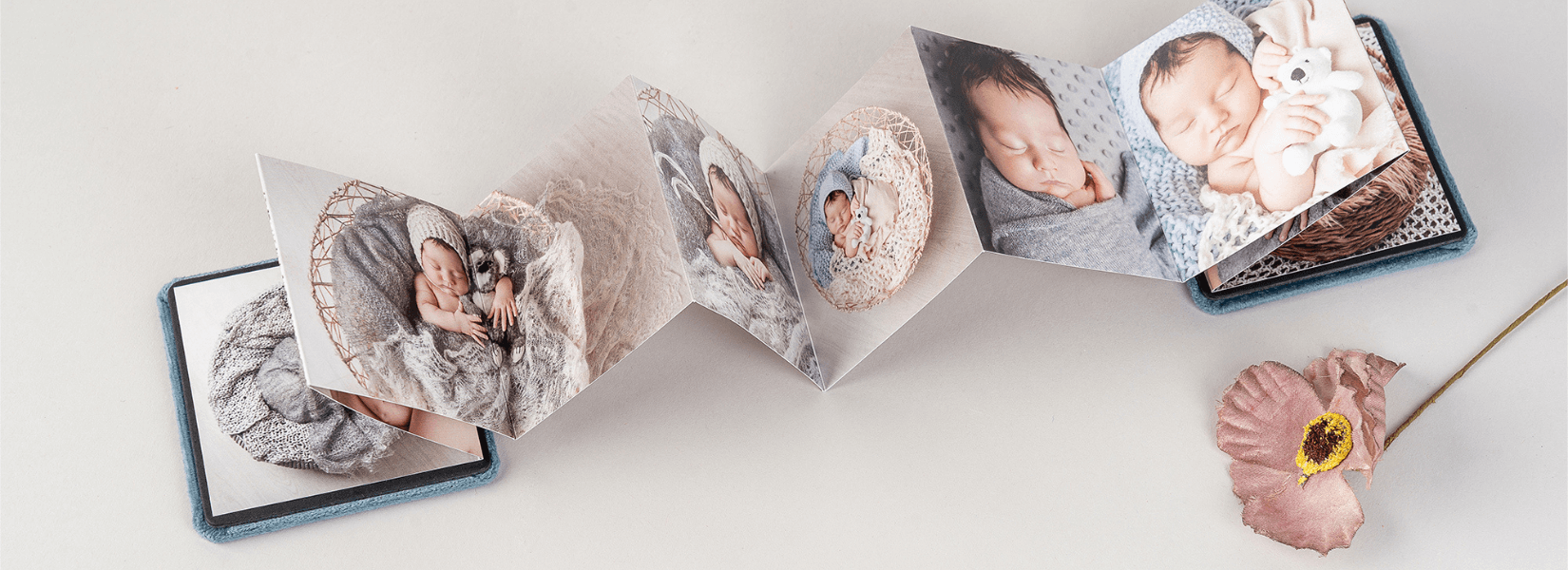 Harmonijka V23 nPhoto – elegancki mini album na zdjęcia z sesji noworodkowej