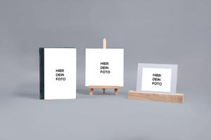 Passepartout Box Acryl Prestige, Foto auf Kartonkern und Foto in Passepartout Rahmen, Mockup-Vorlage