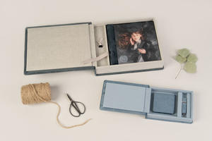 Pendrive and Accordion Mini Book Box in Aquamarine Blue Velvet (V23)