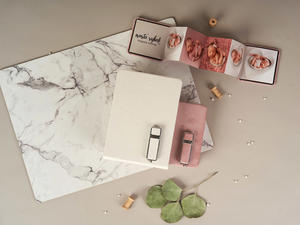 Pendrive and Accordion Mini Book Box in Soft Rose Pink Velvet (V11)