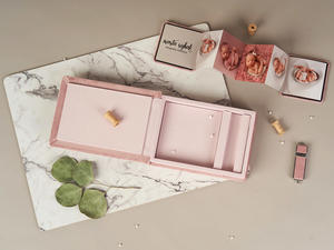 Pendrive and Accordion Mini Book Box in Soft Rose Pink Velvet (V11)