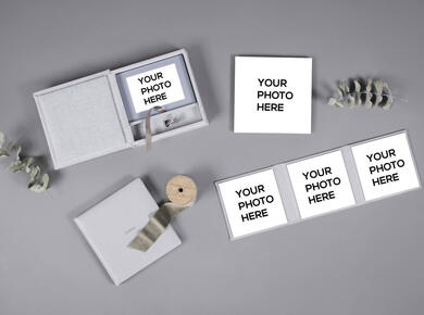 Folio Box with Matted Prints and mini USB Photo Album Triplex and Board Mounted Print mini session products for professional photogrpahers