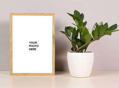 Framed Print with Brown Wooden Frame