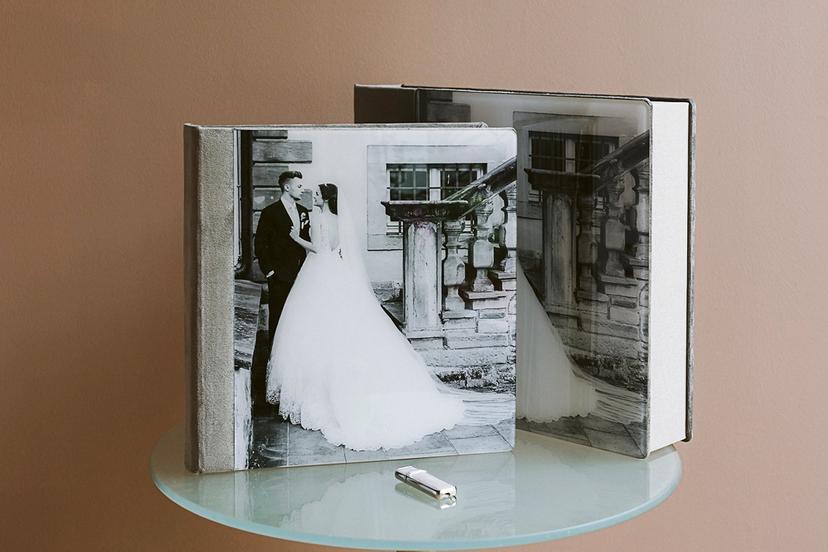 Fotobuch mit Box Acrylglaseinband professionelle Hochzeitsfotografie hochwertige Fotoprodukte nPhoto