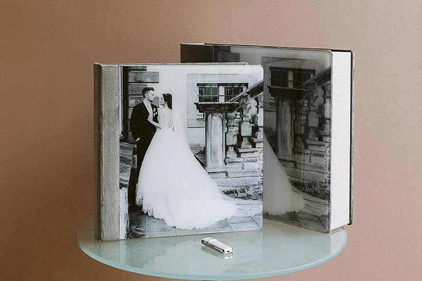 Hochzeitsfotoalbum Hochzeitsfotobuch für professionelle Fotografen mit Acrylglascover vollflächig Fotolabor nPhoto