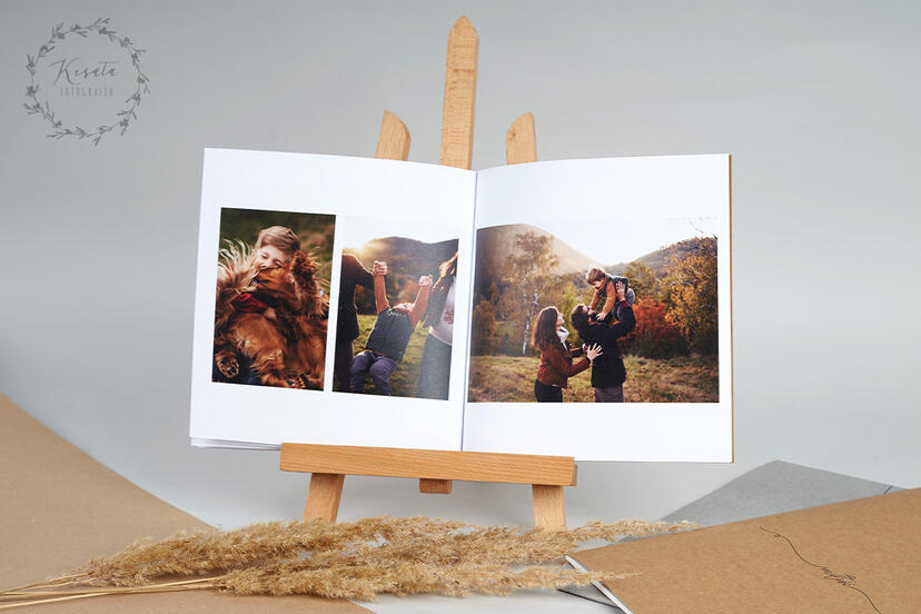 Softcover Photo Book on Wooden Easel Stand