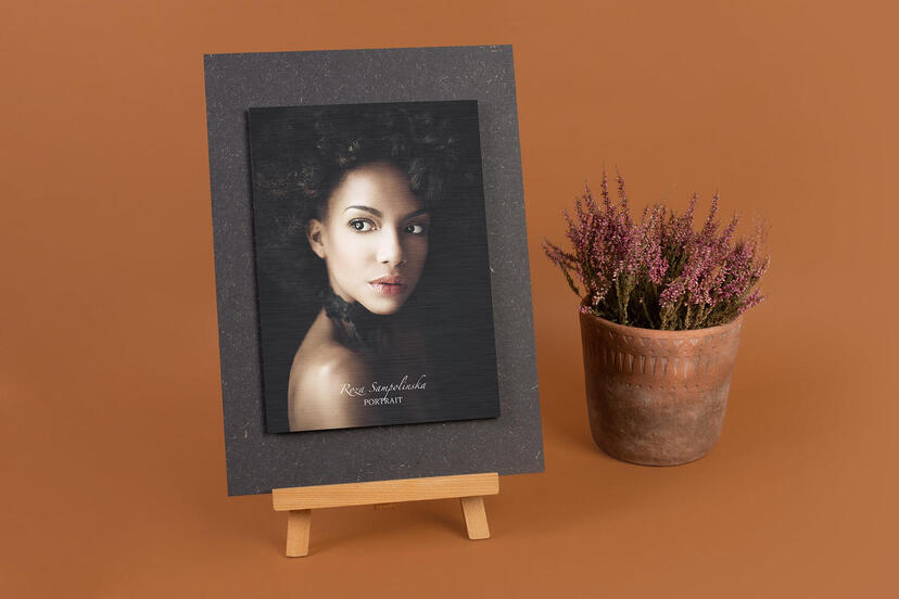 Alu-dibond Metal Print on Wooden Easel Stand Portrait Photography