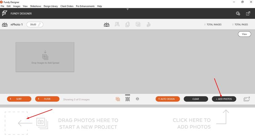 6. Drag & drop your images or click on the 'Add Photos' button and start designing.