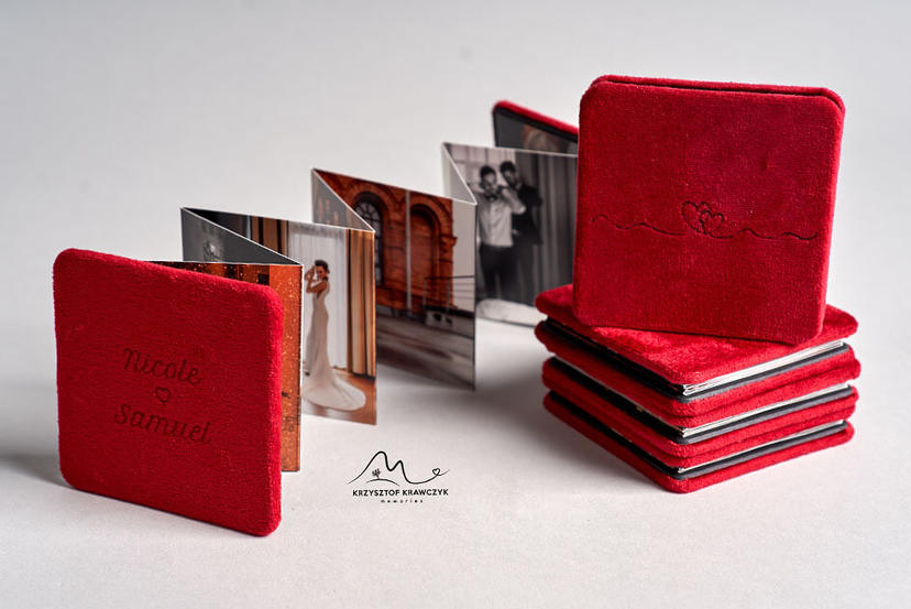 Crimson Red Velvet Textile Accordion Mini Book