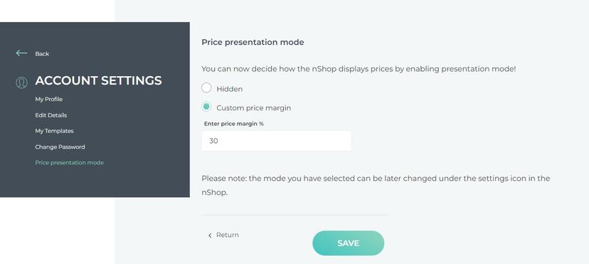 Presentation mode - margin percentage