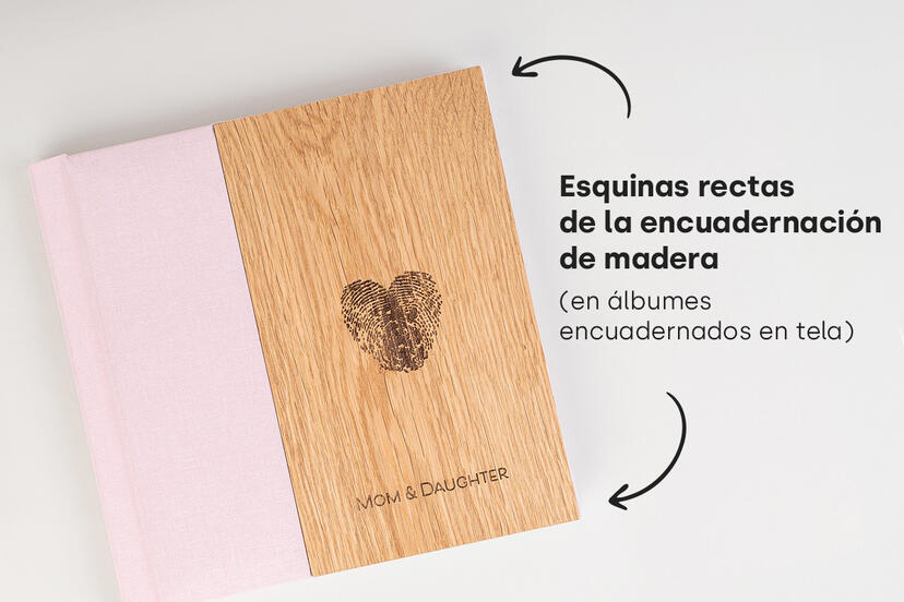Álbum de fotos con cubierta de tela y madera 
