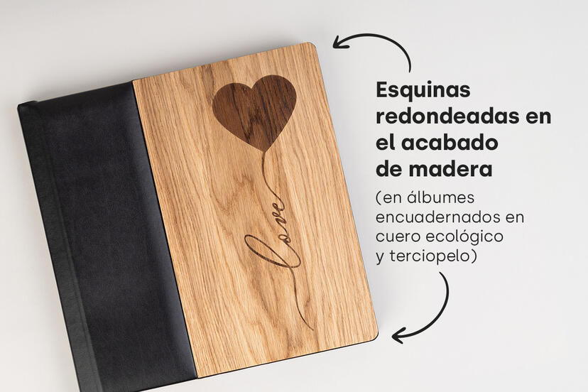 Álbum de fotos con acabado de madera
