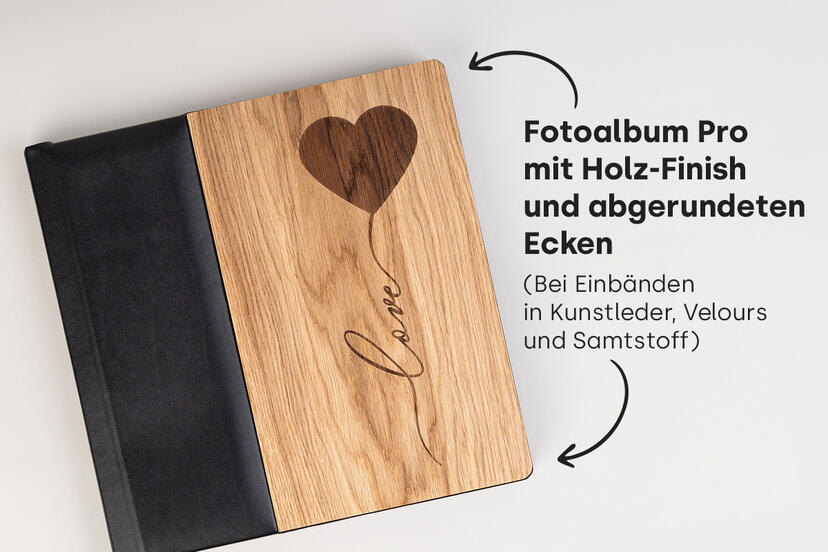 Fotoalbum mit Holz-Cover und abgerundeten Ecken