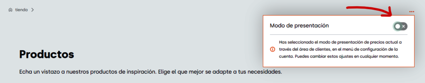 Modo de presentación de precios - tienda nShop