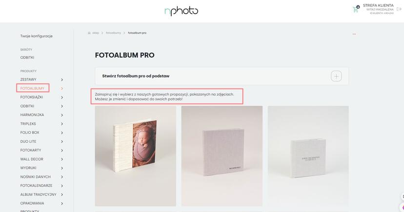 wybierz gotowa konfiguracje fotoalbumu