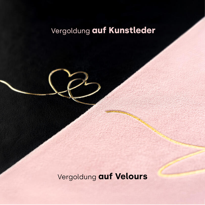 Vergoldungen auf E4 (Tiefschwarz Kunstleder Matt) und V11 (Pastellrosa Velours)