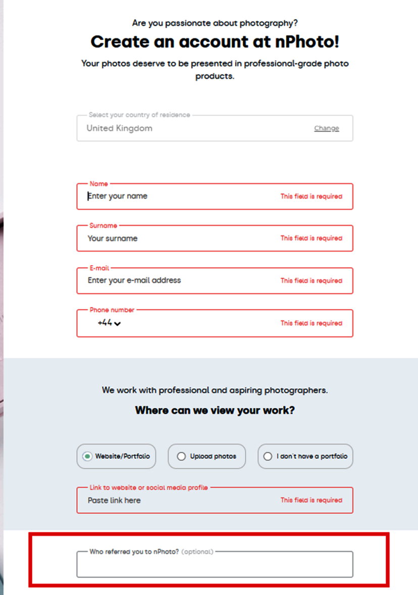 referral code in registration process