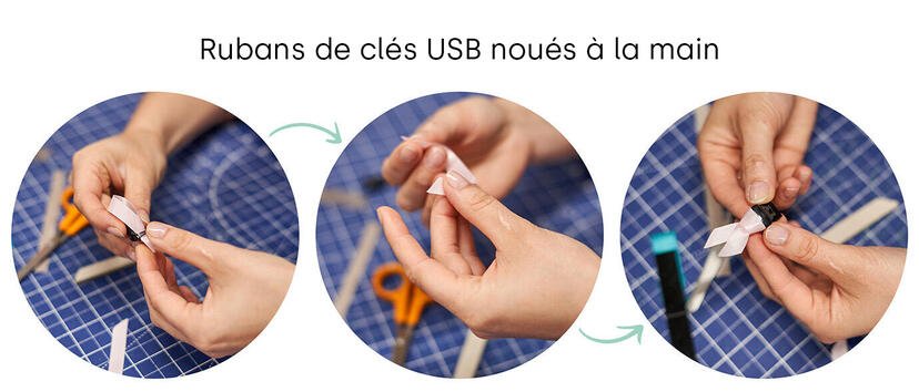 Rubans de clés USB noués à la main