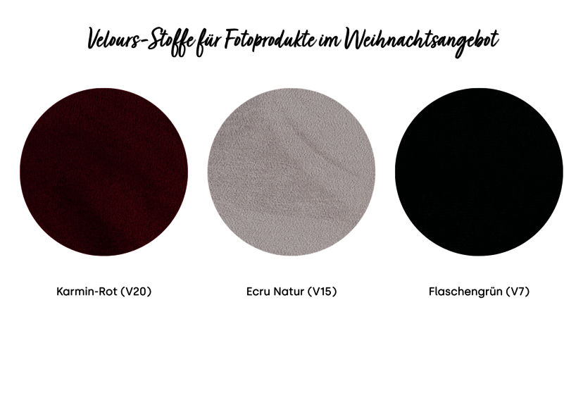 Einbandstoffe und Farben für weihnachtliche Fotoprodukte im Foto-Business