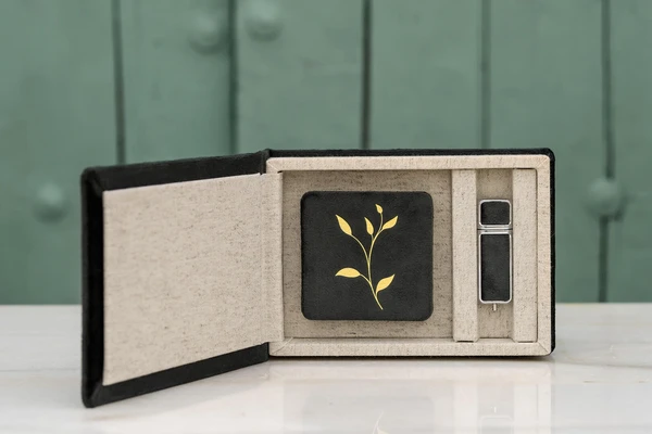 Pendrive Box + Accordion Mini Book V7 Leaves theme - gilded